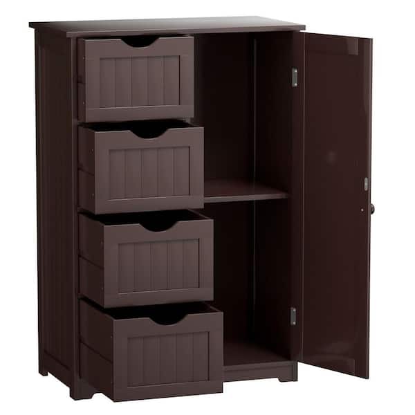 Costway Brown Storage Cabinet With 4 Drawers 2 Shelves Hw56765bn The Home Depot Costway Brown Storage Cabinet With 4, Wood Storage Cabinets With Doors And Shelves Home Depot