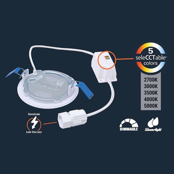 QuickLink Low Voltage, 6 in. Selectable CCT 2700-5000K, 900 Lumens, Recessed Canless LED Starter Kit- 4 pack, Dimmable