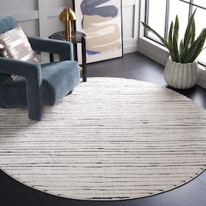 Melody Ivory/Black 7 ft. x 7 ft. Striped Round Area Rug