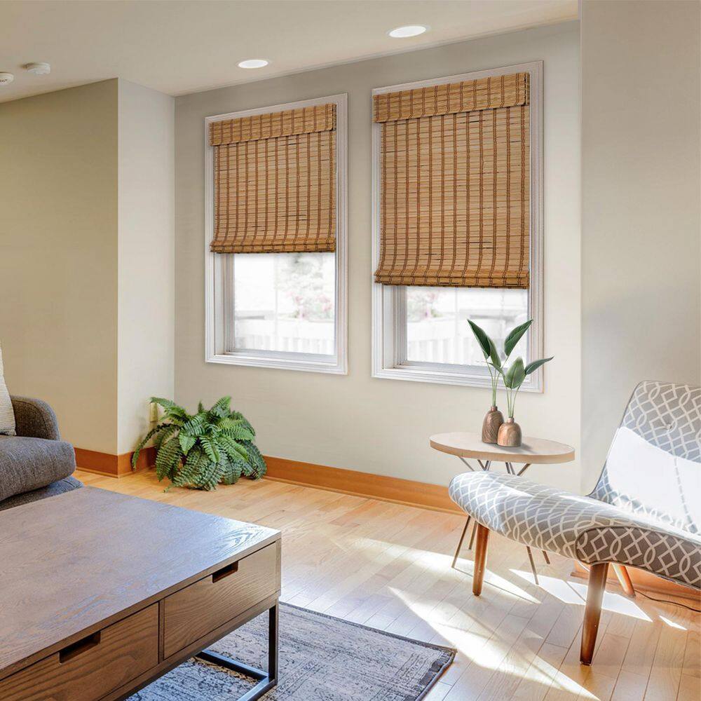 Natural Woven Light Filtering Cordless Bamboo Roman Shades for Windows, 40.5 in. W x 72 in. L, Camel price history on PriceWatchPro