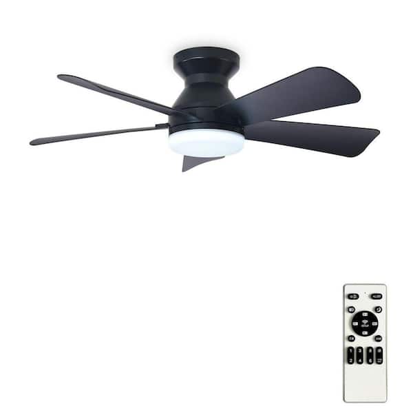 35 in. Black Housing 5-Black Blades Flush Mount Standard Modern Ceiling Fan with Light Dimmable LED Included Remote