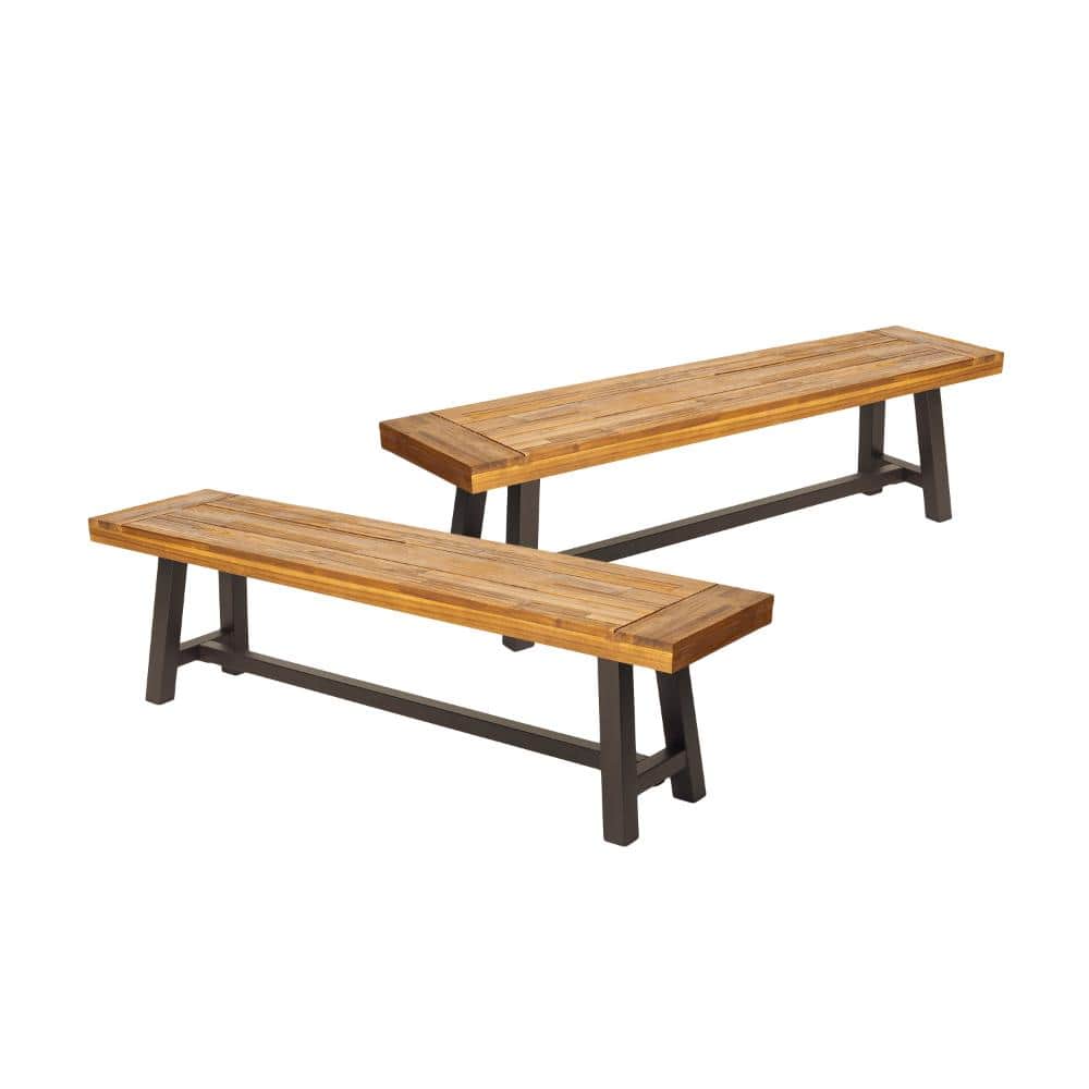 (Set of 2) Acacia Wood Outdoor Benches, Sandblasted Brown + Rustic Metal price history on PriceWatchPro