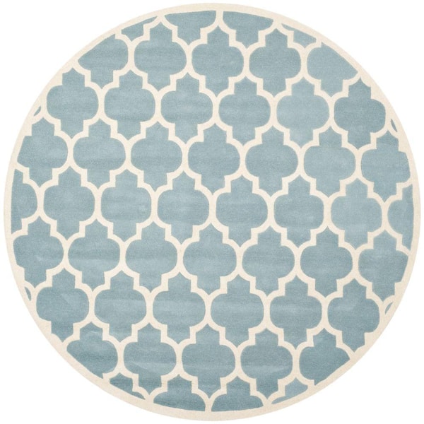 SAFAVIEH Chatham Blue/Ivory 7 ft. x 7 ft. Round Area Rug