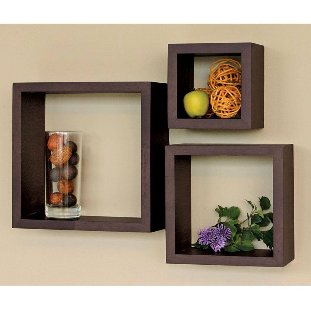 Modern Java Cubbi Floating Wall Shelves in Rich Brown MDF