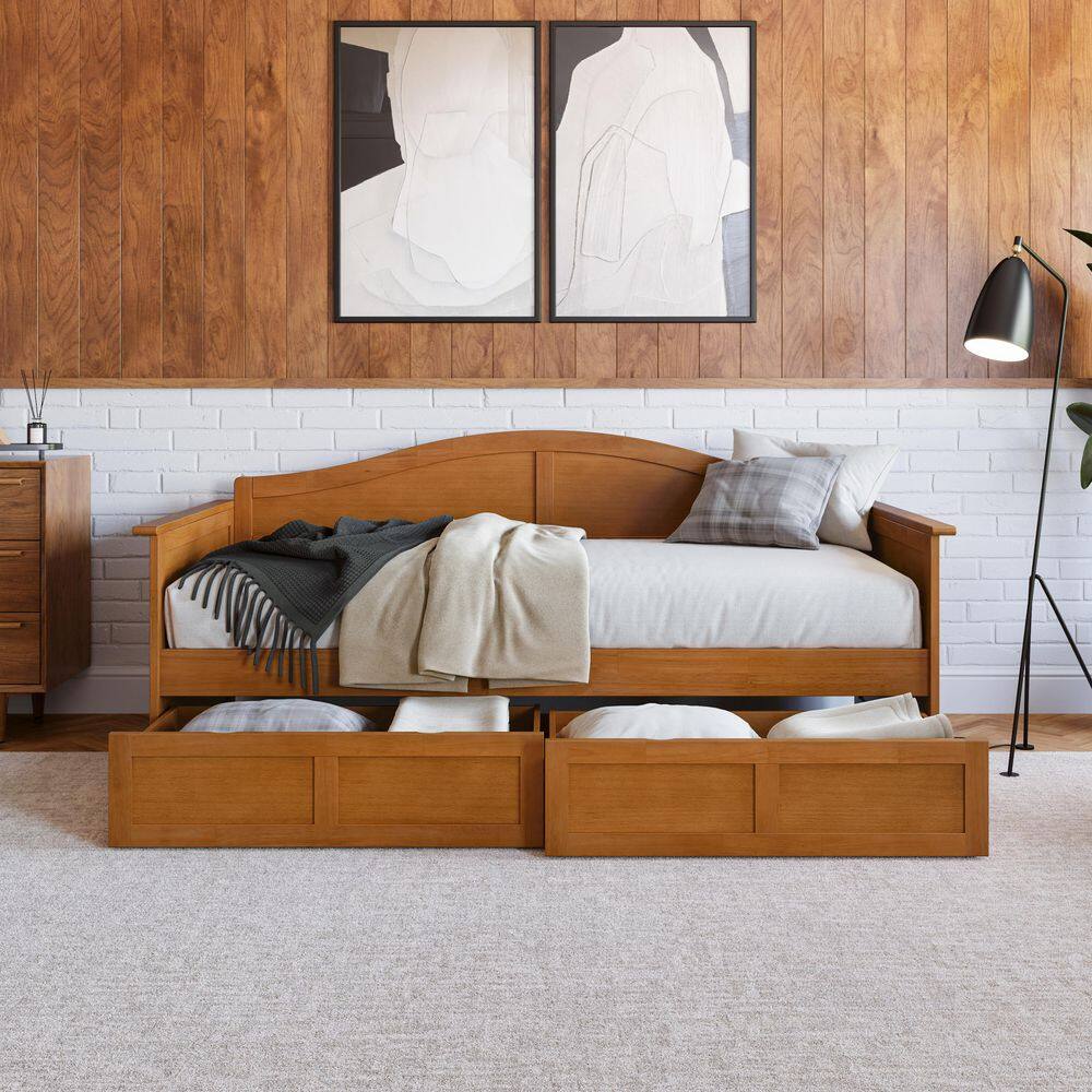 Acadia Walnut Twin Solid Wood Daybed with Set of 2-Bed Drawers - thumbnail 7