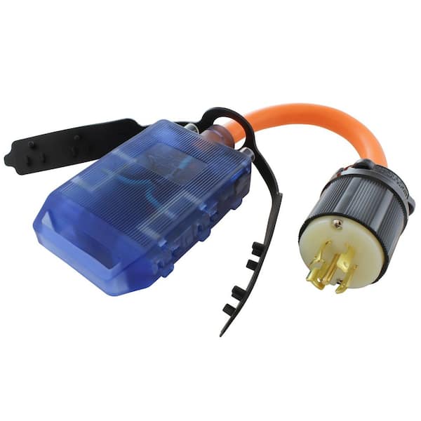 1.5 FT. L21-20P 20 Amp 5-Prong Locking Plug to (4) household Outlets with 20 Amp Breakers