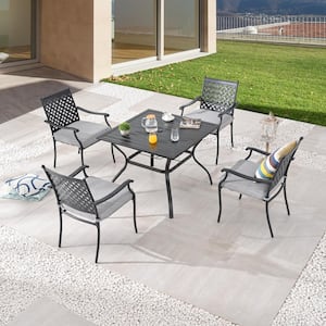 5-Piece Metal Square Outdoor Dining Set with Gray Cushions