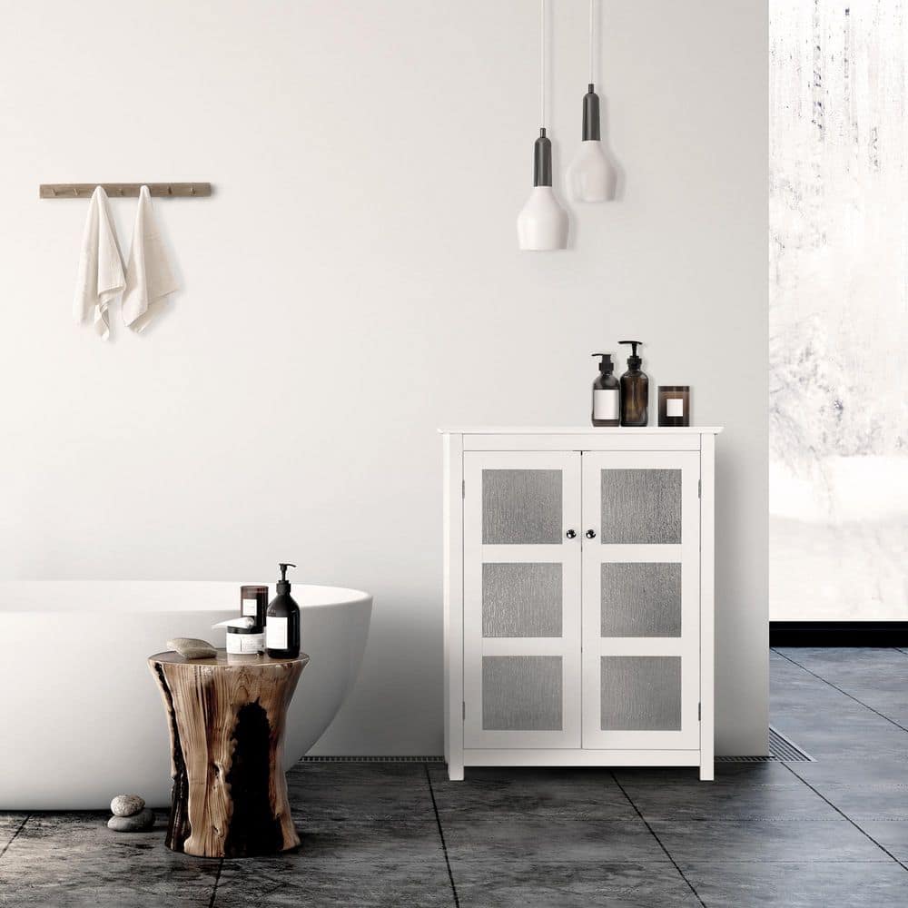 Connor Classic White Floor Cabinet with Textured Glass Doors