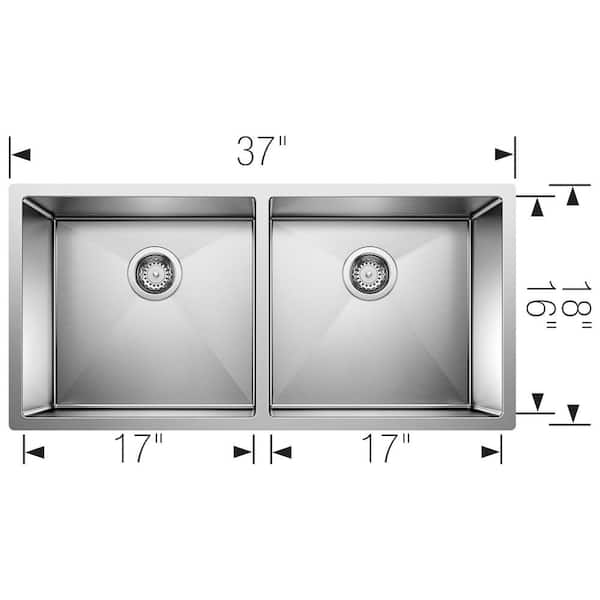 Precision Satin Polished Stainless Steel 37 in. x 18 in. 0-Hole 50/50 Double Bowl Undermount Kitchen Sink