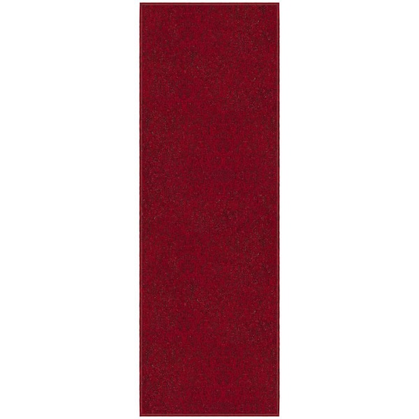 Ottomanson Oscar Collection Non-Slip Rubberback Modern Solid Design 2x5 Indoor Runner Rug, 1 ft. 8 in. x 4 ft. 11 in., Red