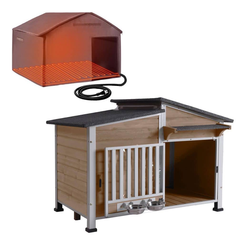 aivituvin Heated Insulated Metal Frame Wooden Dog House AIR7021-B