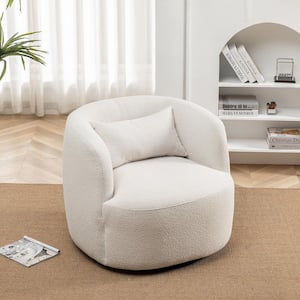 Beige Poly Blend Boucle Fabric Upholstered Swivel Armchair