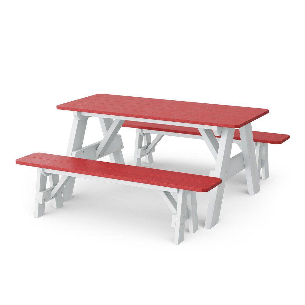 Heritage 72 in. Cardinal Red and White Rectangle HDPE Plastic Picnic Table with Detached Benches Seats 6 People price history on PriceWatchPro