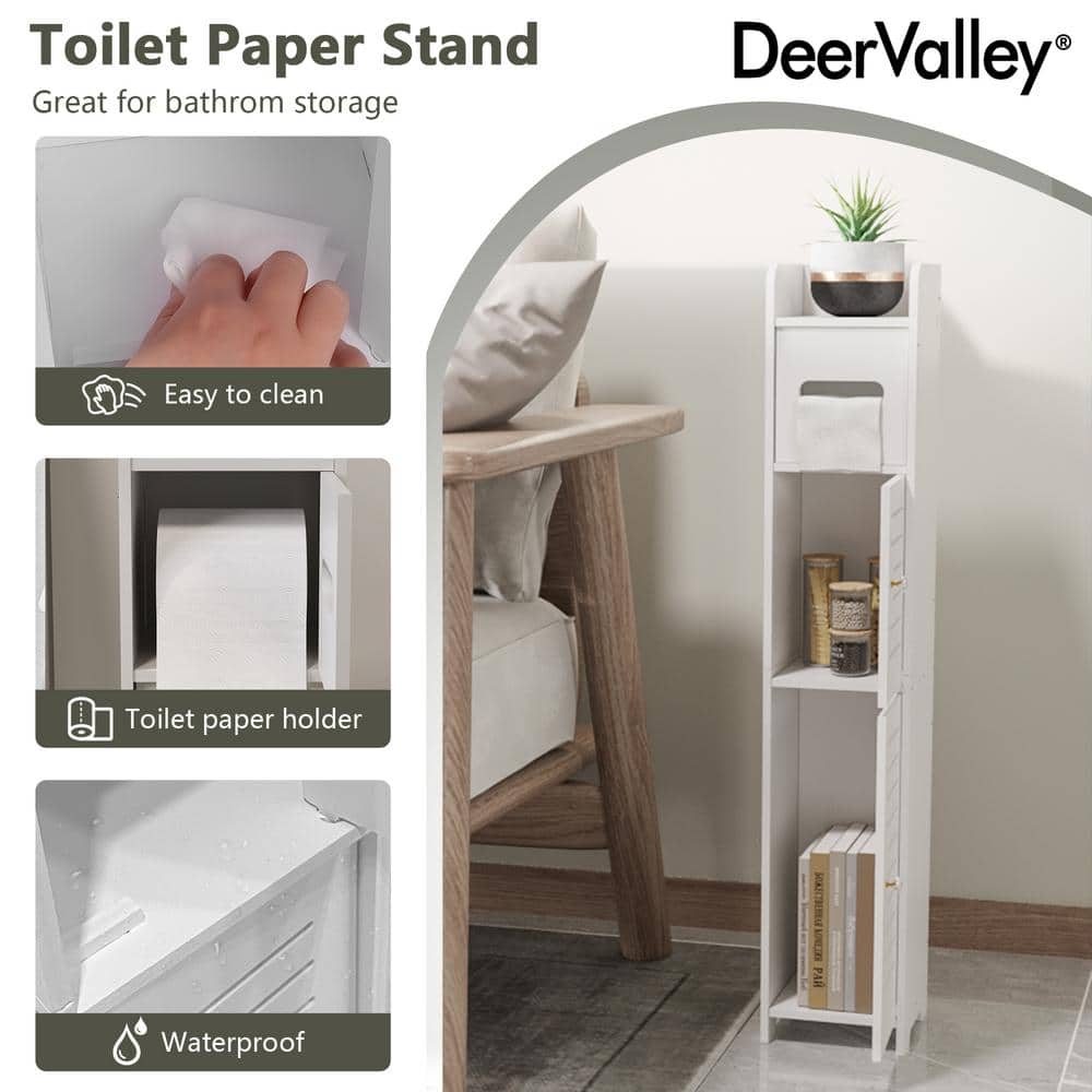 White PVC Bathroom Storage Cabinet with Toilet Paper Holder
