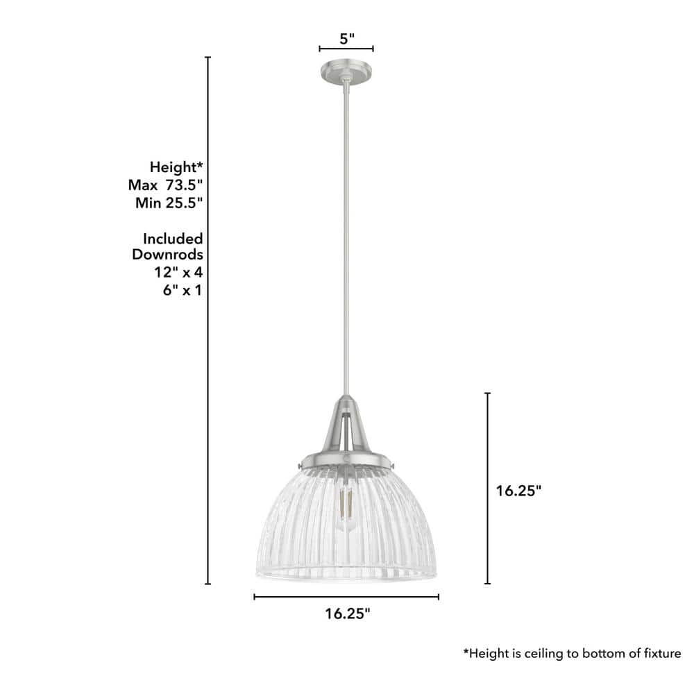 Cypress Grove Large Brushed Nickel Clear Glass Dome Pendant Light