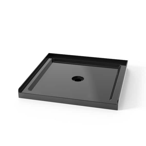 36 in. L x 36 in. W Alcove Single Threshold Shower Pan Base with Center Drain in Black