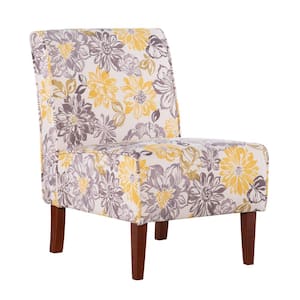 Lillie Gray and Yellow Floral Polyester Fabric Accent Side Chair