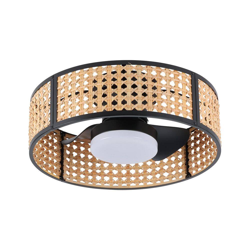 19.69 in. Indoor Black Farmhouse Wood Caged Flush Mount Ceiling Fan with Dimmable RGB Integrated LED Light and Remote price history on PriceWatchPro