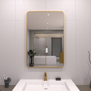 24 in. W x 36 in. H Rectangular Framed Wall Bathroom Vanity Mirror in Gold