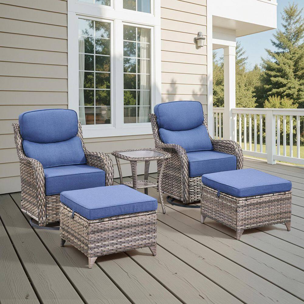 MoonLuxe 5-Piece Gray Swivel Glider Wicker Outdoor Rocking Chair with Blue Olefin 6 In. Thick Cushions price history on PriceWatchPro