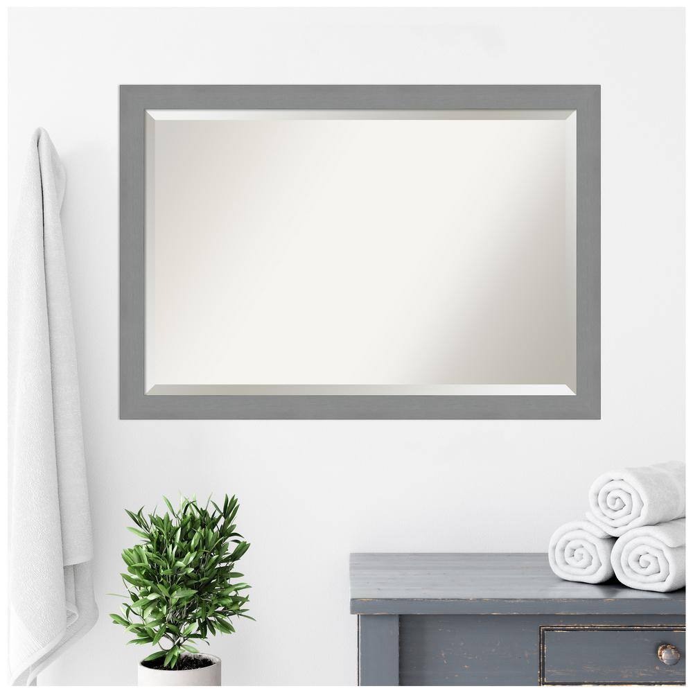Elegant Brushed Nickel 39.5" x 27.5" Rectangular Vanity Mirror