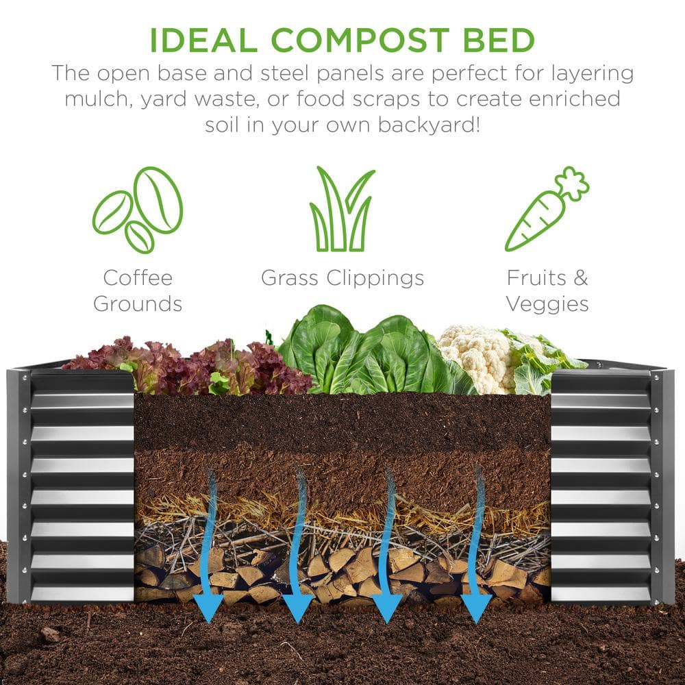 Gray 8x4x2ft Outdoor Metal Raised Garden Bed Planter Box