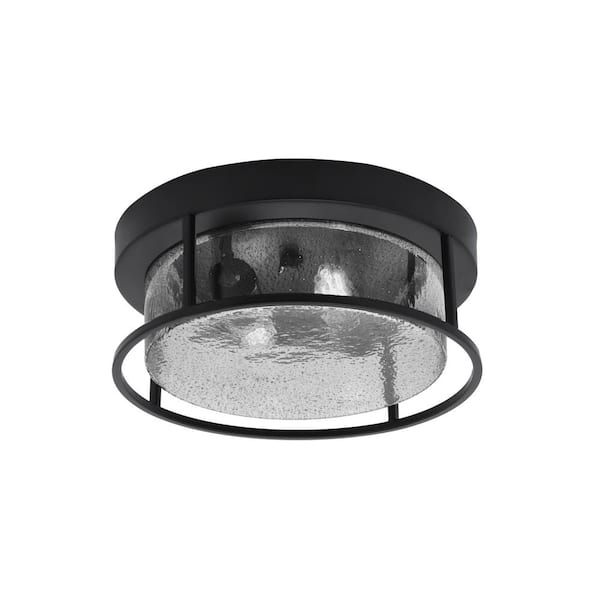 Unbranded Ashland 12 in. 2 Light Matte Black Flush Mount with Smoke Bubble Glass Shade No Bulbs Included