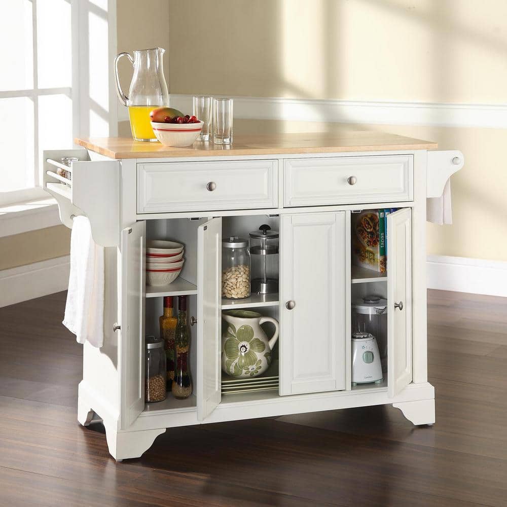 Lafayette 46'' White Kitchen Island with Natural Wood Top and Storage