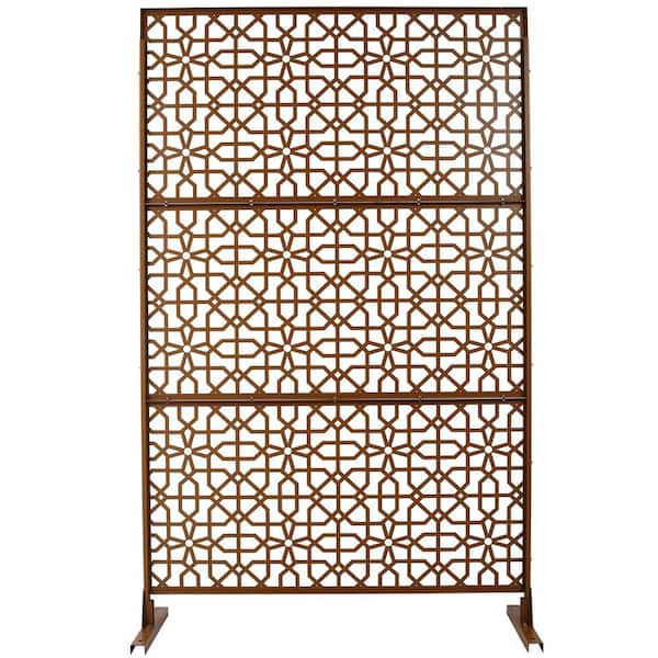 6.3 ft. H x 4 ft. W Brown Metal Privacy Screen Freestanding Decorative Privacy Screen for Outside (3 Panels)