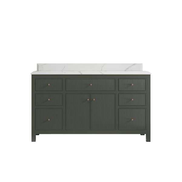 Willow Collections Sonoma 60 in. W x 22 in. D x 36 in. H Single Sink Bath Vanity in Pewter Green with 1.5 in. Calacatta Quartz Top