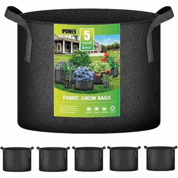 5-Pack 5 Gal. Grow Bags Nonwoven Fabric Pots Aeration Container with Strap Handles for Garden and Planting in Black