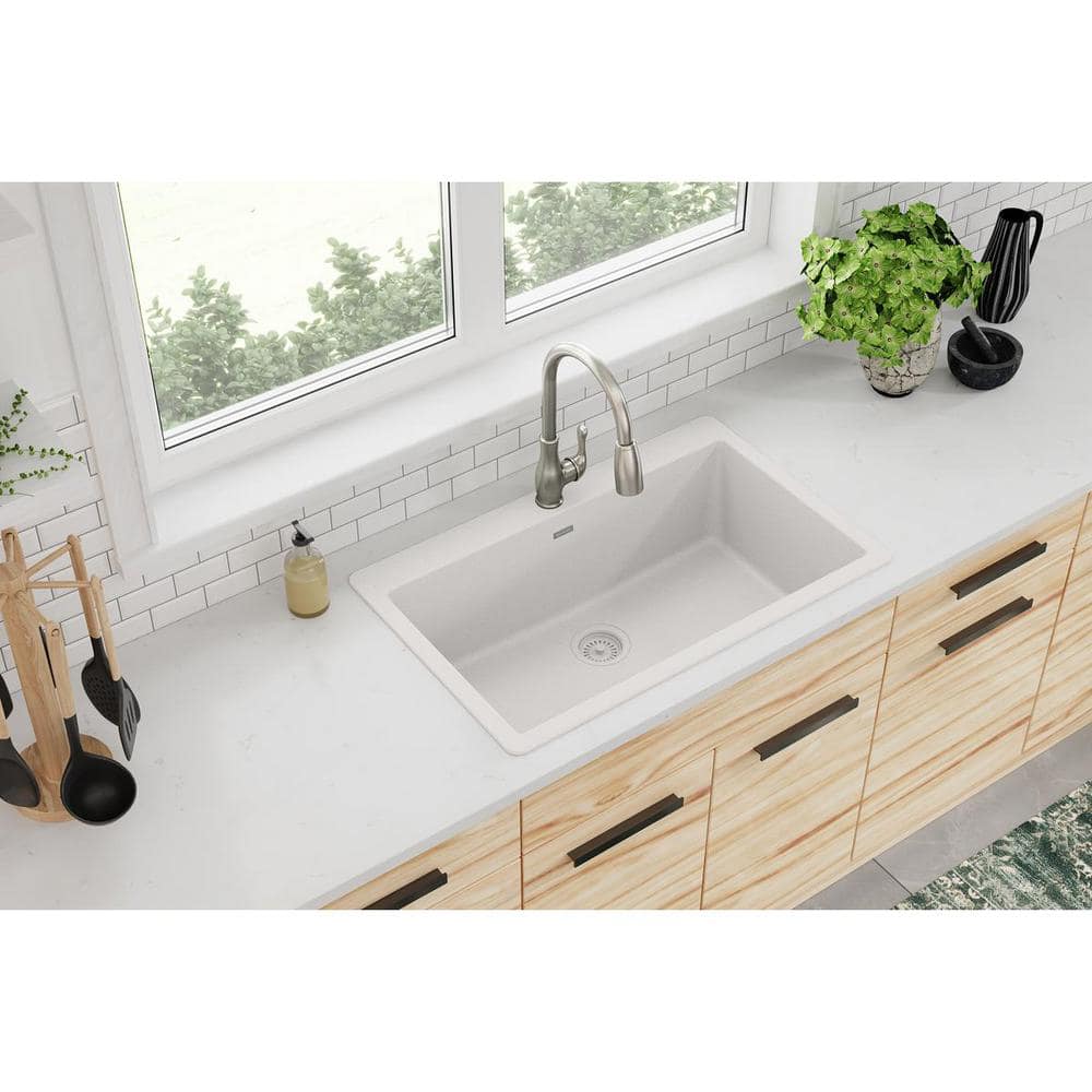 Quartz Classic 33 in. Drop-in Single Bowl White Granite/Quartz Composite Kitchen Sink Only