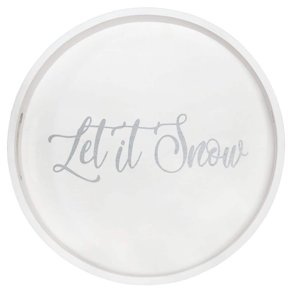 13.75 in. W x 1.65 in. H x 13.75 in. D Let it Snow White and Silver Round D