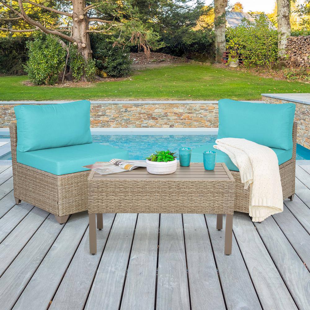 TK CLASSICS Maui 3Piece Metal Patio Conversation Set with Cyan Cushions MAUI03C65 The Home
