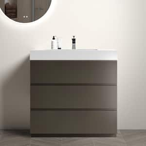 Aaby 36 in. W x 18 in. D x 37 in. H Bath Vanity Cabinet in Gray with White Solid Surface Top and Sink