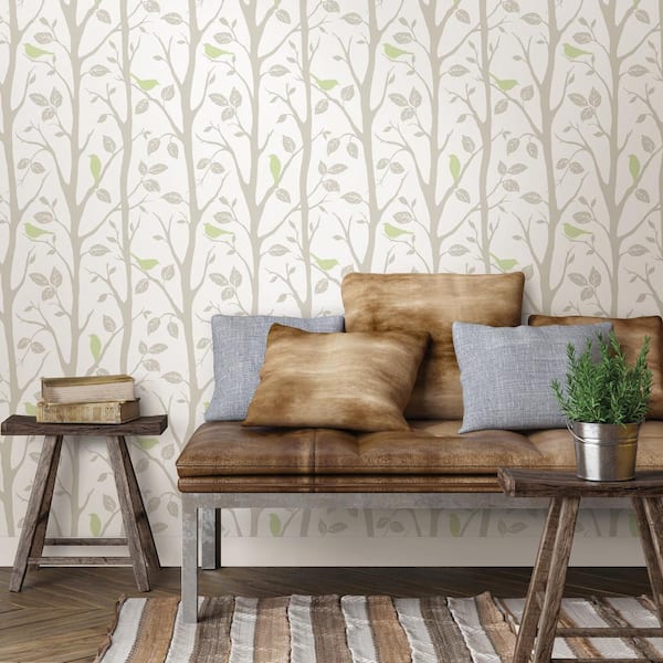 NuWallpaper Grey and Green Sitting In A Tree Multi-Color Wallpaper Sample  NU1655SAM - The Home Depot