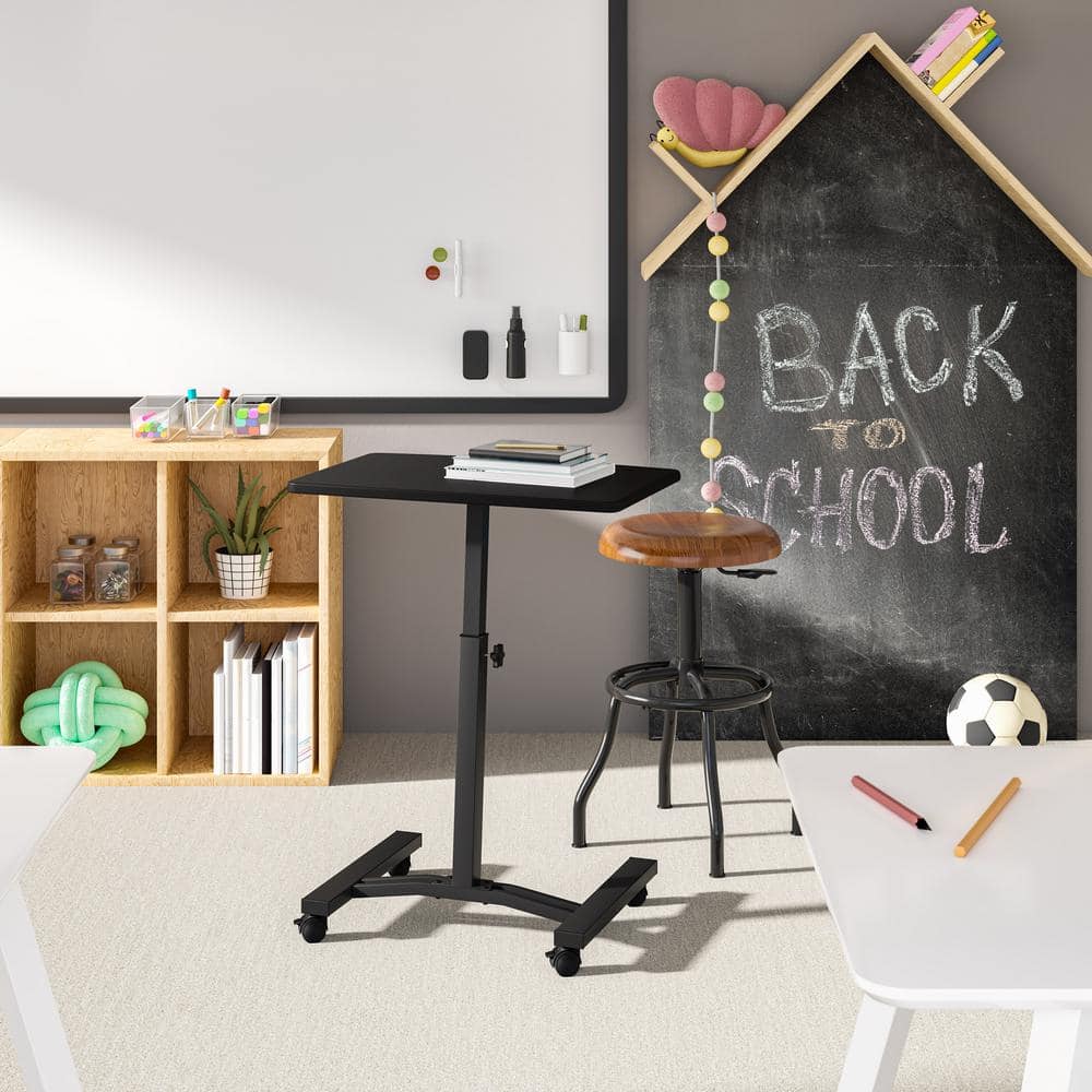 Adjustable Black Wood Mobile Laptop Cart with Smooth-Gliding Wheels