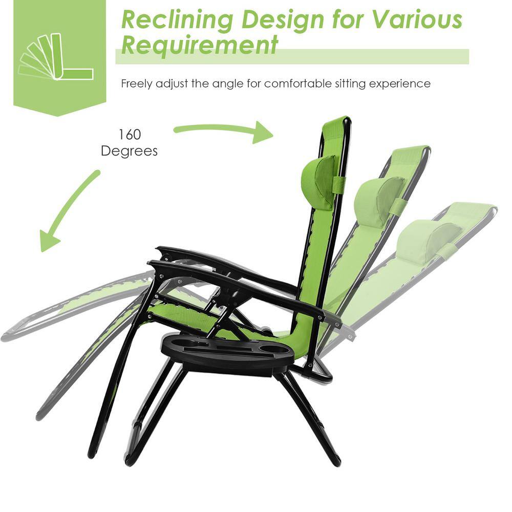 Green Steel Zero Gravity Reclining Lounge Chair with Cup Holder