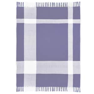 Hailee Purple/White Hand-Woven Plaid Farmhouse Organic Cotton Throw Blanket