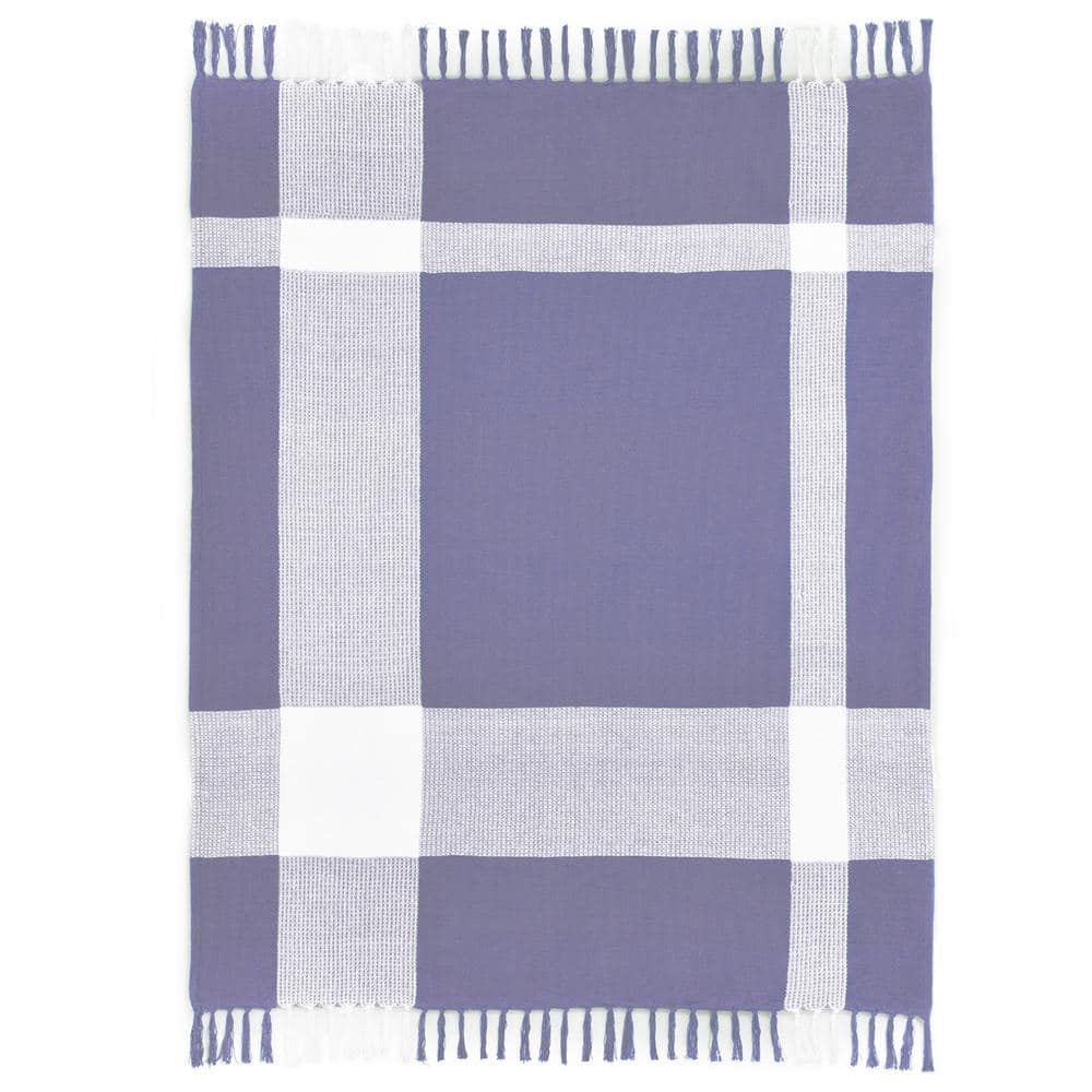 Hailee Purple/White Hand-Woven Plaid Farmhouse All Natural Cotton Throw Bla