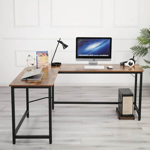 Clihome 63 in. Corner Rustic Brown Particle Board Writing Desk