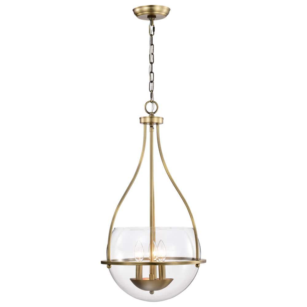 Amado 3-Light 14" Vintage Brass and Clear Glass Pendant