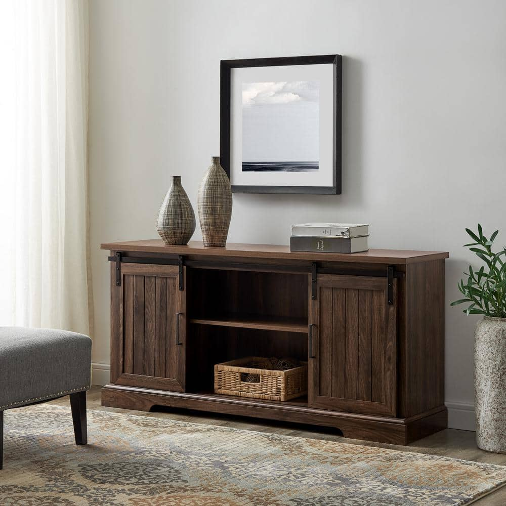 Welwick Designs 58 in. Dark Walnut Composite TV Stand Fits TVs Up to 64 ...