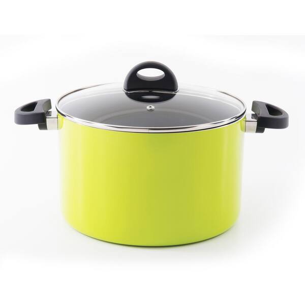 BergHOFF Eclipse 7 qt. Aluminum Nonstick Stock Pot in Lime Green with Glass Lid