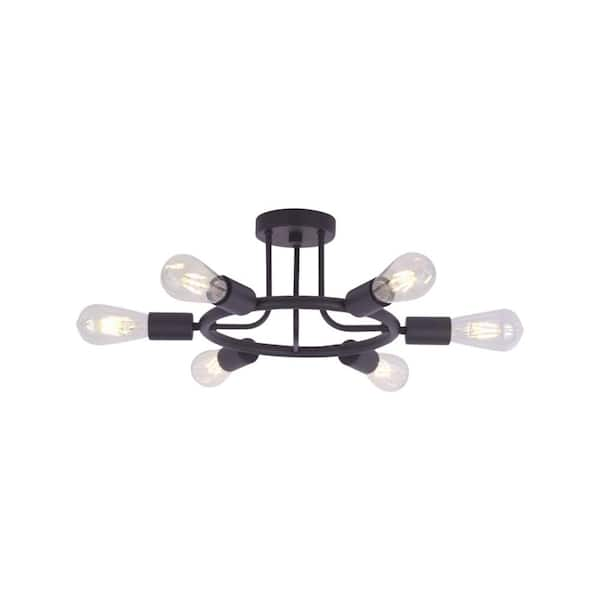 Sunpez 26 in. W 6-Light Bronze Semi Flush Mount Ceiling Light Sputnik Chandelier Mid Century Modern Light Fixture