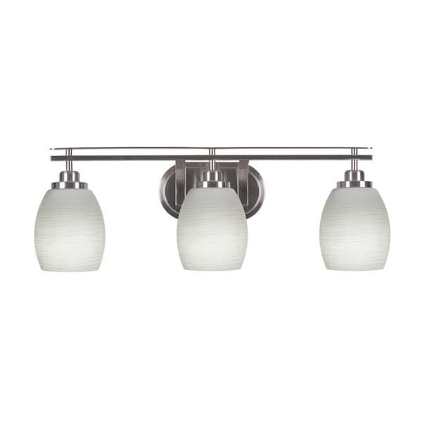 Unbranded Monroe 26.75 in. 3-Light Brushed Nickel Vanity Light 5 in. White Linen Glass Shade No Bulbs Included