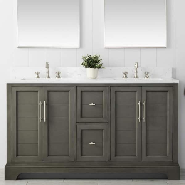 Vanity Art Laval 60 in. W x 22 in. D x 34 in. H Bath Vanity in Silver Gray with Engineered Marble Top