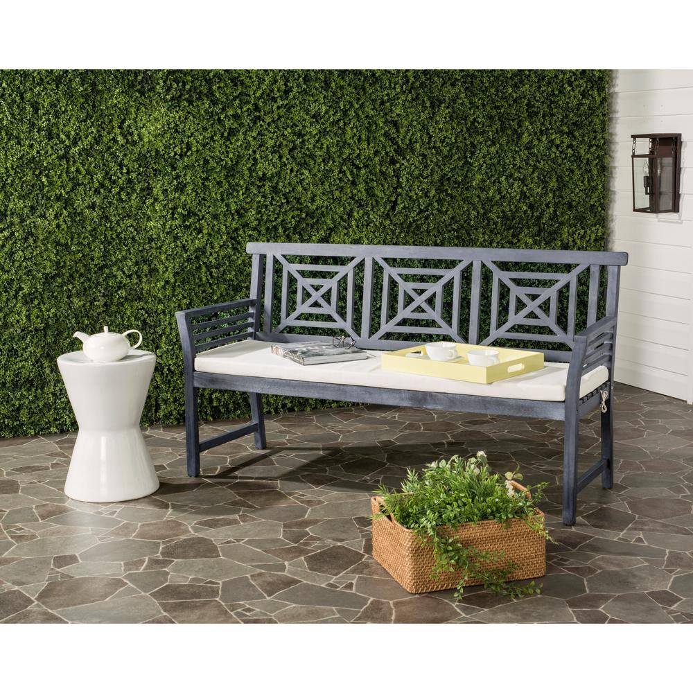 Del Mar Ash Grey 3-Seat Outdoor Bench with Beige Cushion