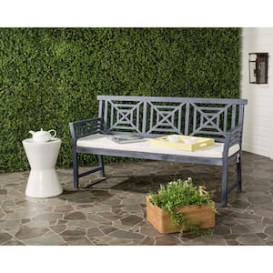 Del Mar 63 in. 3-Person Ash Gray Acacia Wood Outdoor Bench with Beige Cushions