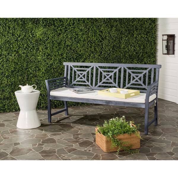 Del Mar 63 in. 3-Person Ash Gray Acacia Wood Outdoor Bench with Beige Cushions